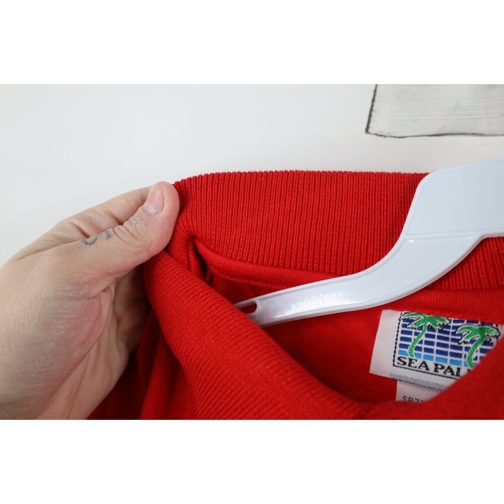 Vtg 80s 90s Streetwear Mens Medium Blank Knit Collared Golf Polo Shirt Red USA - Picture 12 of 15